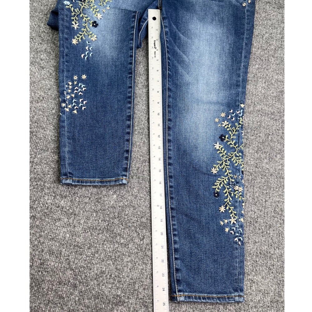 Driftwood Jackie High Rise Jeans Womens 28 Blue Floral Embroidered Skinny Ankle - Picture 7 of 9